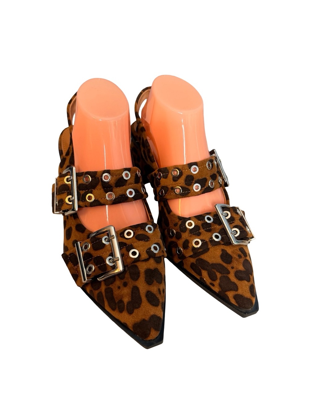 Berness Mary Jane Leopard Print Slingback Block Heel Pumps size 10 double buckle - Picture 2 of 11